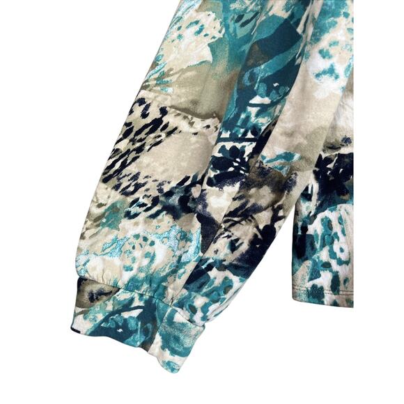 Weekends By Chico's Sweatshirt Womens XL Blue Watercolor Cotton Terry Boxy Boho - Picture 3 of 11